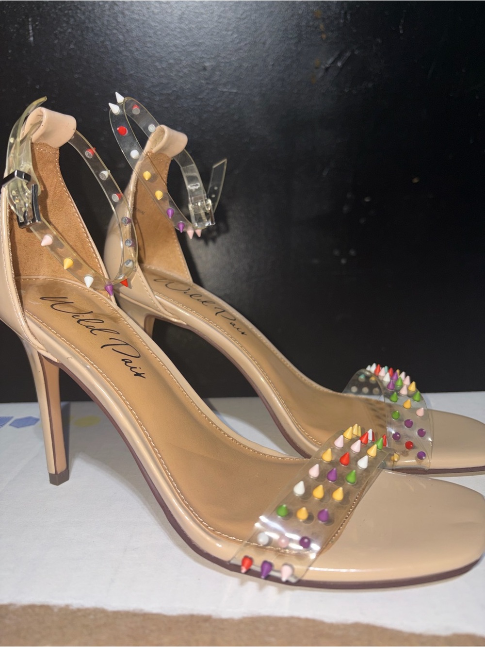 NWOT Nude Patent High Heels with Clear Studded Straps